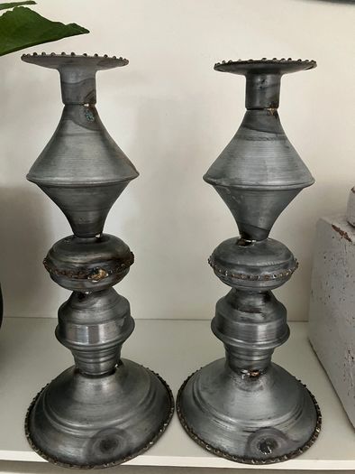 New 2 matching distressed metal candle holders with 2 new candles from Folkster