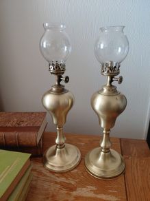 Antique  pair of Brass French oil lamps