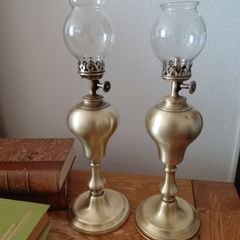 Antique  pair of Brass French oil lamps
