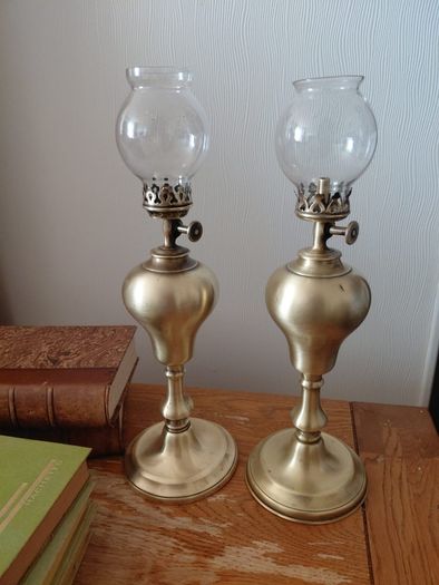 Antique  pair of Brass French oil lamps