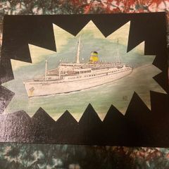 painting oil signed boat free postage