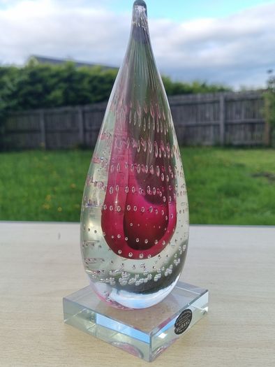 Murano transparent teardrop art glass paperweight (stopper)