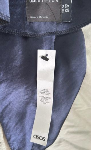 Brand New ASOS design Navy Satin Cowl Neck Maxi Dress - Lace Up Back - UK 16