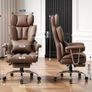 Big and Tall PU Leather Ergonomic Office Chair, 200KG Adjustable High Back Computer Chair,Executive Swivel Chair with Footrest and Lumbar Support, Brown Image 2