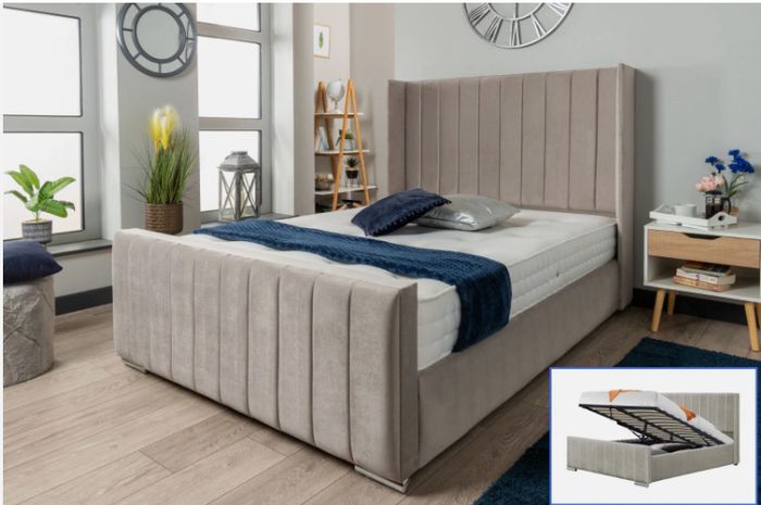 Ottoman Upholstered Bed, Double Bed with Hydraulic Lifting Bar, Height Adjustable Padded Headboard, Metal Slatted Frame, Youth Bed, Adult Bed
