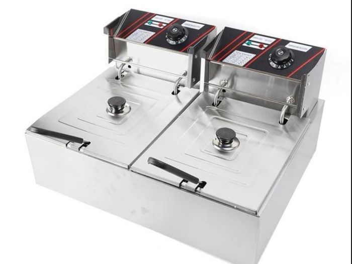 Stainless Steel Double Fryer  Electric Thermostat 60 To 200C With Basket And Lid 12L 220v