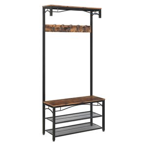 VASAGLE Coat Rack, Hallway Cabinet, with Top Board, Shoe Rack, Bench and 5 Double Hooks