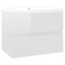 Sink Cabinet with Built-in Basin High Gloss White Chipboard Image 2