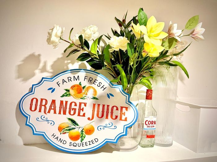 decor orange juice metal sign