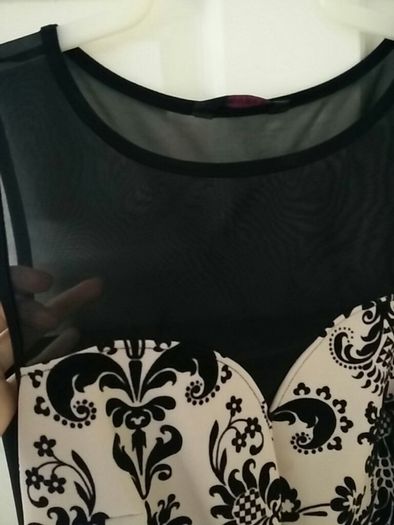 Evita brand Black Dress with Cream Design Peplum