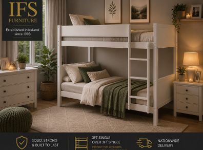 3ft Single Wooden Bunk Bed White  Clearance 249