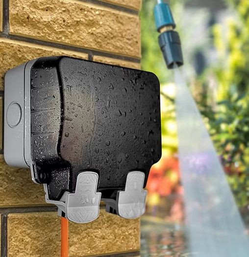 BG Electrical Outdoor Double Switched Power Wall Plug Socket, Weatherproof, Nexus Storm, Grey, 13A, IP66 Rated, WP22