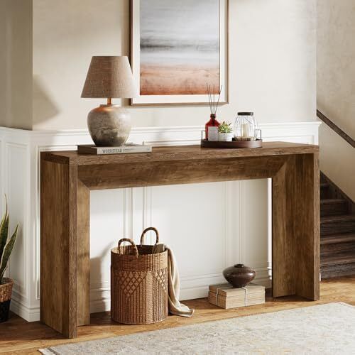 Farmhouse Console Table 140 cm Wooden Sofa Table with Storage for Entrance, Foyer, Hallway, Living Room, Easy Assembly