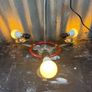 Vintage 1960s Mid-Century Three-Arm Chandelier Red and White Geometric Glass Image 7