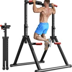 Power Tower Pull Up Dip Station, Foldable Pull Up Bar Free Standing Multi-Functional Grip, Triangular Design, Adjustable Height, Multi-Function Home Gym, Strength Training Fitness Equipment