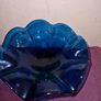 Unique hand blown cobalt blue candy dish with wood base Image 3