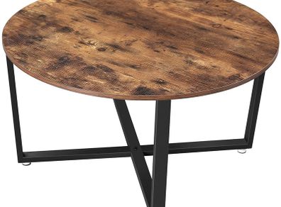 Round Coffee Table, Coffee Table, Industrial Style, Steel Frame, Easy Assembly, for Living Room, Bedroom, Rustic Brown and Black