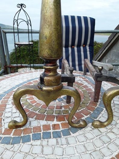 Antique brass fire dogs