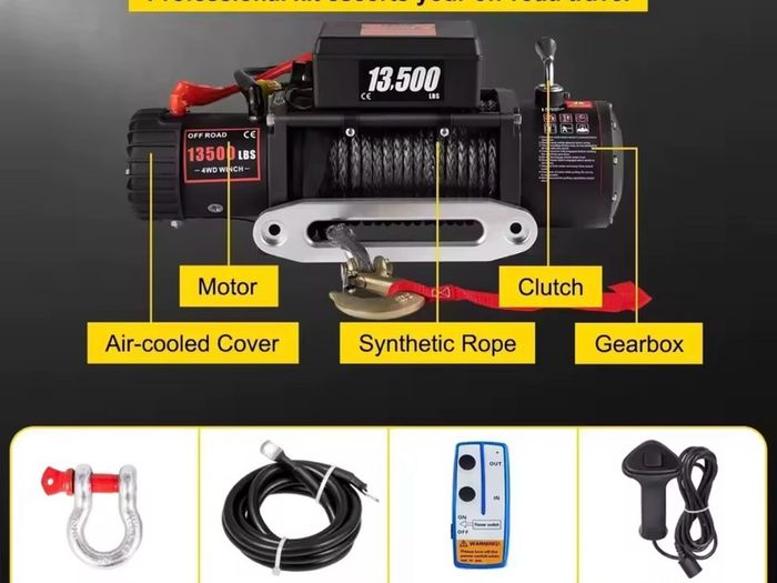 6 tone 12V Electric Winch Synthetic Tow Rope Winch 24M/92FT Lifting Hoist for 4X4 Car Trailer ATV Truck Off Road Boat