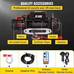 6 tone 12V Electric Winch Synthetic Tow Rope Winch 24M/92FT Lifting Hoist for 4X4 Car Trailer ATV Truck Off Road Boat