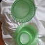 Vintage 1930s Art Deco Davidson Frosted Green Satin Glass Centerpiece Float Bowl & Pedestal Stand Set Image 3