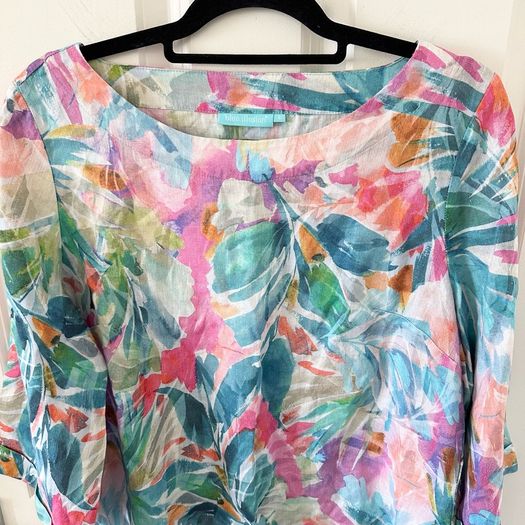 Blue Illusion French Linen Blouse L