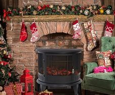 Electric Fire Stove Heater with Realistic LED Log Fire Flame Effect, Adjustable Thermostat, Flame Dimmer, Overheat Protection, 1800W