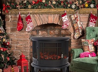 Electric Fire Stove Heater with Realistic LED Log Fire Flame Effect, Adjustable Thermostat, Flame Dimmer, Overheat Protection, 1800W