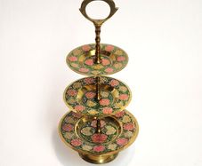 Beautiful vintage 3 tier brass and enamel stand with handle