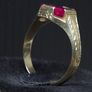 Luxury Vintage Art Deco Style 14K Gold Mens Unisex Ruby Ring Image 5