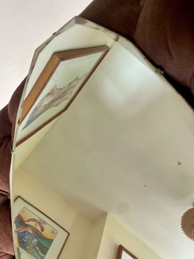 Petite Oval Bevelled Early 20th Century Frameless Mirror with Original Chain
