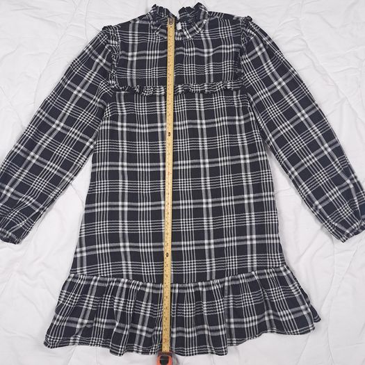 Nobody's Child Black White Plaid Checkered Ruffle High Neck Long Sleeve Mini Dress 10UK/38EU