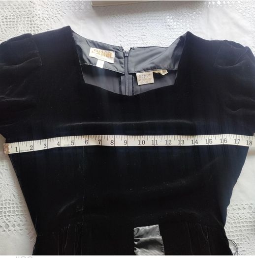 Vintage 80s black velvet ruffle dress size XS or Small postage included