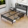 King Size Bed Frame with Storage and Headboard Shelf, Upholstered Bed Frame Image 5