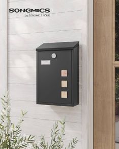 NEW SALE | Modern Wall Mounted Post Box with Viewing Windows, Nameplate, Lock with Copper Core, Easy to Install, Black