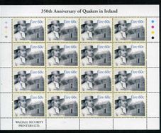 2004 Ireland 350th Anniversary of Quakers in Ireland Commemorative Stamp Sheetlet Plate 1B1B1B1B Mint Never Hinged (MNH)