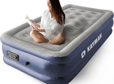 Single Airbed with Built in Pump - 3 Minute Rapid Inflation I Air Mattress with Built-in Electric Air Pump and Integrated Pillow I Easy To Store Blow Up Bed I Air Bed Patch Included (FREE POSTAGE)