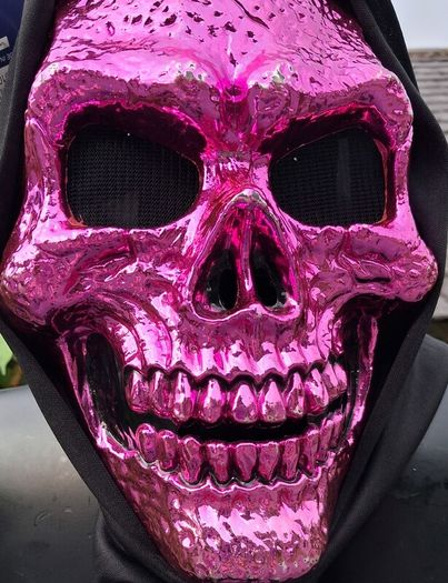 FrightZone - Metallic Pink Hooded Skull Mask All in One