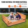 Wooden Kids Sandbox with Foldable Bench Seats & Bottom Liner, Natural Wood Outdoor Sand Pit for Backyard, Garden & Play Area, 52.4 x 47.2 x 16.9 Inches Image 3