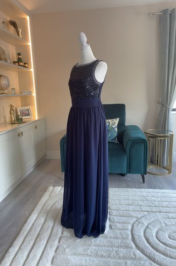 Navy and Silver Sequin Long Dress Size UK 14 / EU 42