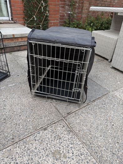 Small dog crate and black out cover