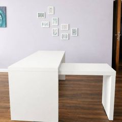 Large White L-Shaped Corner Desk / Home Office Workstation