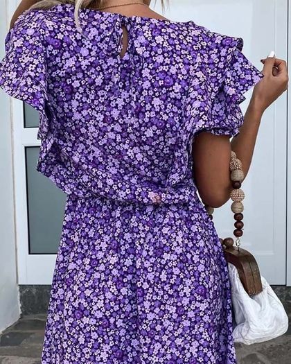 Fleece Mini Dress With Flowers Purple
