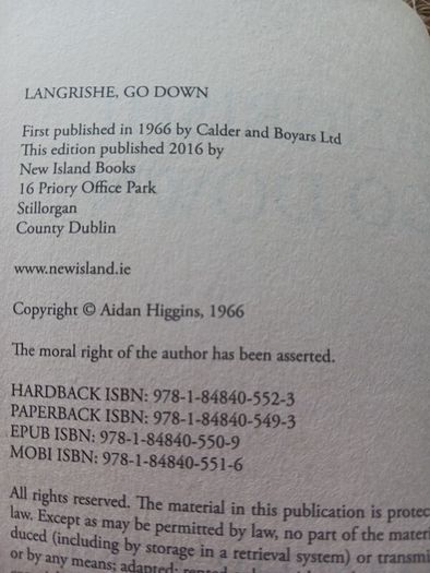 Aidan Higgins  / Langrishe, Go Down / 2016