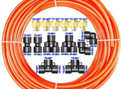 Orange 10M Polyurethane PU Air Hose Pipe Tube Kit,6mm OD x 4mm ID with 14 Connector Kits