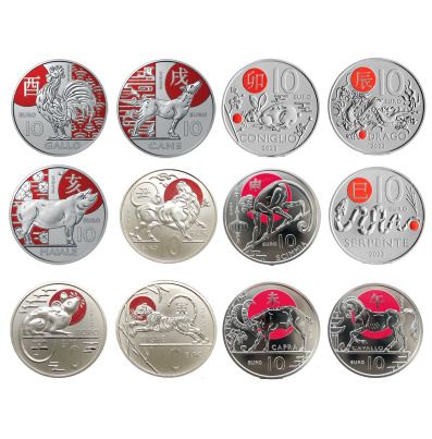 San Marino 10 Euro Coin Chinese Lunar Calendar Coins Full Set with Box 2022-2025