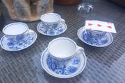 4 antique cups and saucers. 2 Bavarian, 2 Czech, no damage, bought in Vienna. D18