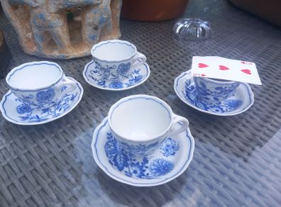4 antique cups and saucers. 2 Bavarian, 2 Czech, no damage, bought in Vienna. D18