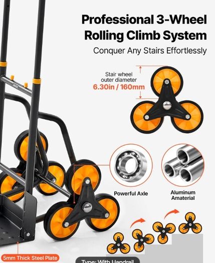 Heavy Duty Stair Climbing Cart 200kg Folding Hand Truck with 6 Wheels
