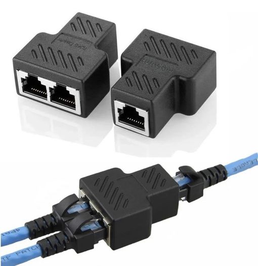 1pcs Black 1 To 2 LAN RJ45 Connector Network Cable Splitter